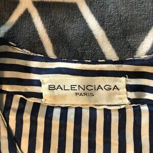 Vintage 80s Balenciaga Paris Striped Silk Blouse Size 10USA _ drs009